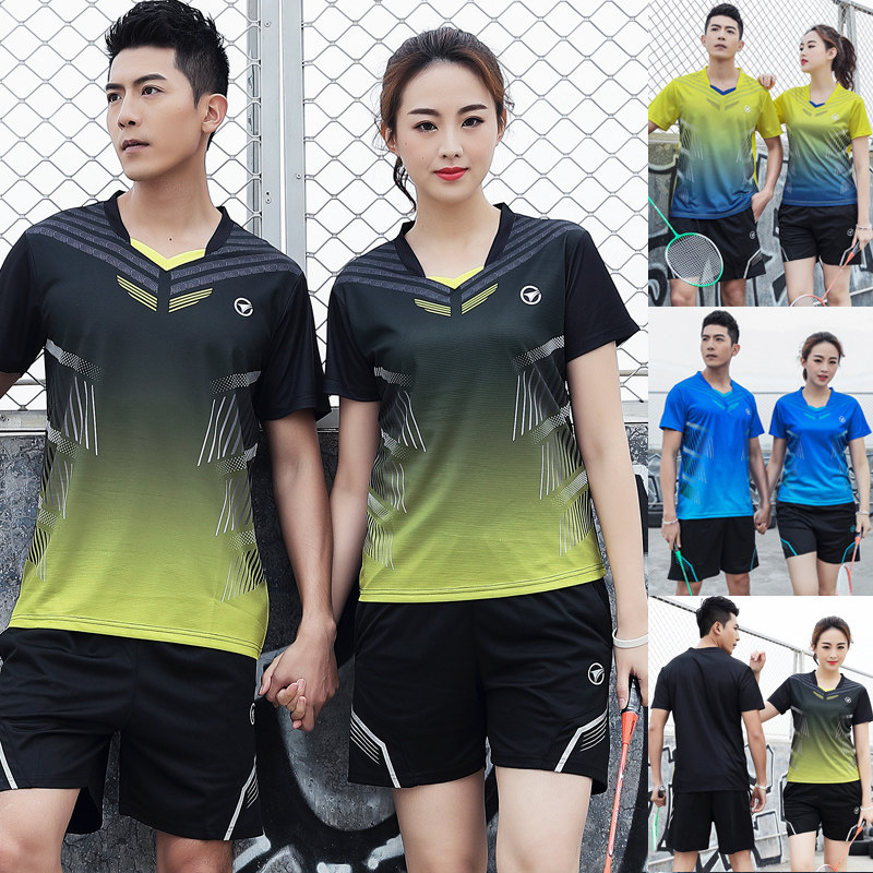 Speed Dry Badminton Suit Men And Women Suit Sports Short Sleeve Gas Platoon Tennis Ping-pong Training Running Fitness Dresses Print