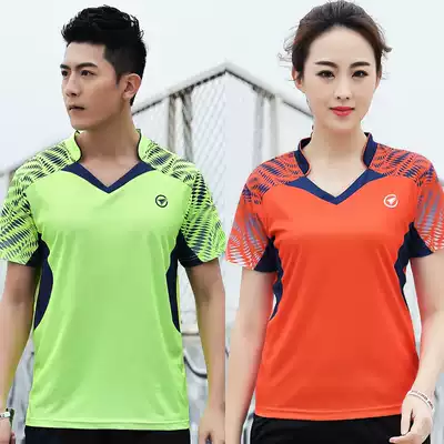 New quick-drying half-sleeved badminton top men's and women's sports short-sleeved V-neck T-shirt row net table tennis training ball suit summer