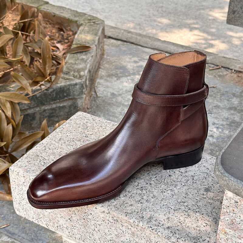 New Goodyear Craftsmanship Hand-Painted Stitched Leather Sole Jotter Boots in Black and Brown with Metal Inserts