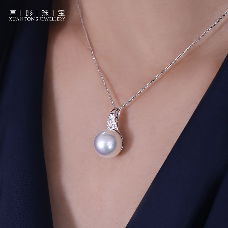 冷光南洋澳白18K金项链:天然海水珍珠+钻石吊坠,优雅女神必备!-颈饰-淘宝好物网