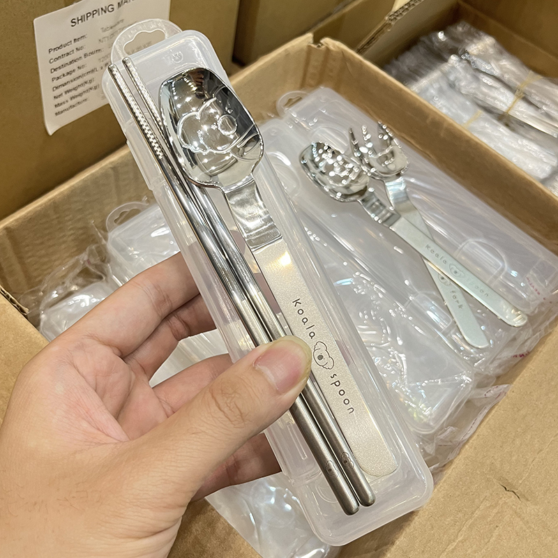 304 Stainless Steel Food-Grade Student Portable Cutlery Set with Spoon, Chopsticks, Cute Fork, and Storage Box for Office Workers 304 Stainless Steel Food-Grade Student Portable Cutlery Set with Spoon, Chopsticks, Cute Fork, and Storage Box for Office Workers