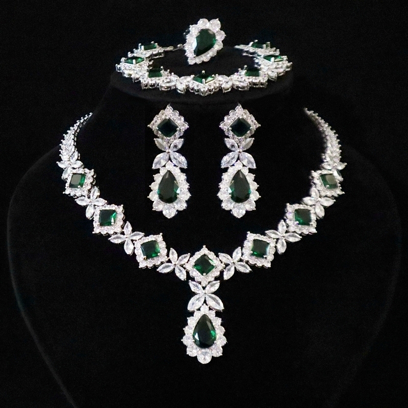 Emerald Green High-End Stage Evening Dress Jewelry Set Necklace Earrings Ring Bracelet Banquet Bride Wedding Dress Accessories