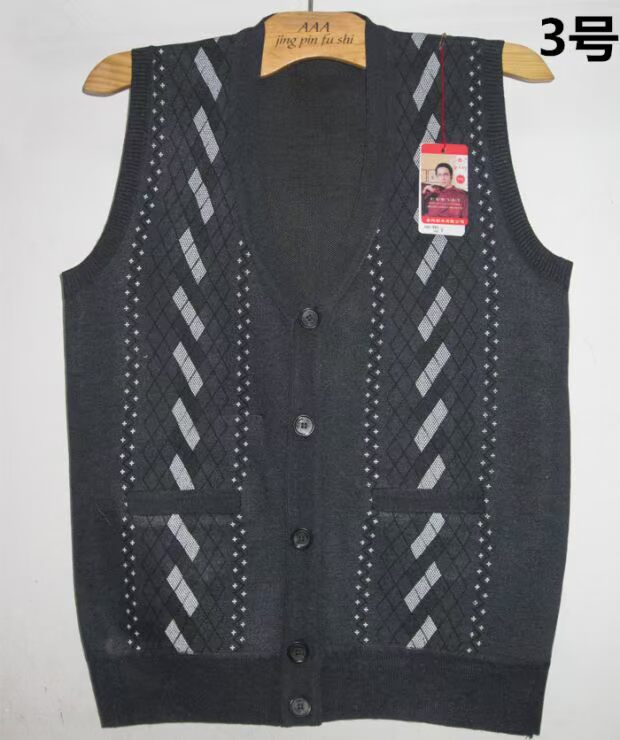 Mùa xuân và Mùa Thu Cha Nam Trung Niên của Nam Giới Vest Vest Người Già V-Cổ Áo Len Đan Cardigan Vai