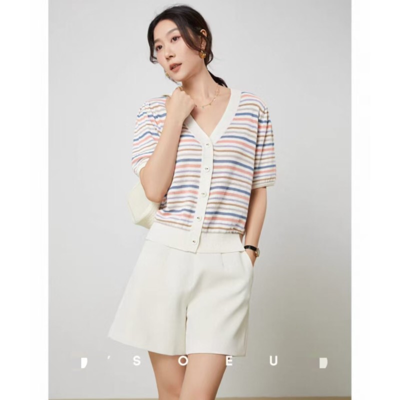 K～【好彩条】亚丽爽 Colorful Striped Knitted Cardigan 0441