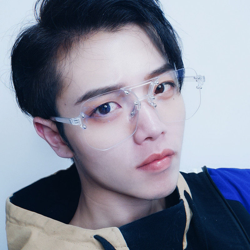 Xiaohongshu same style glasses trendy driving men's frameless flat mirror Hong Kong style couple with myopia sunglasses female
