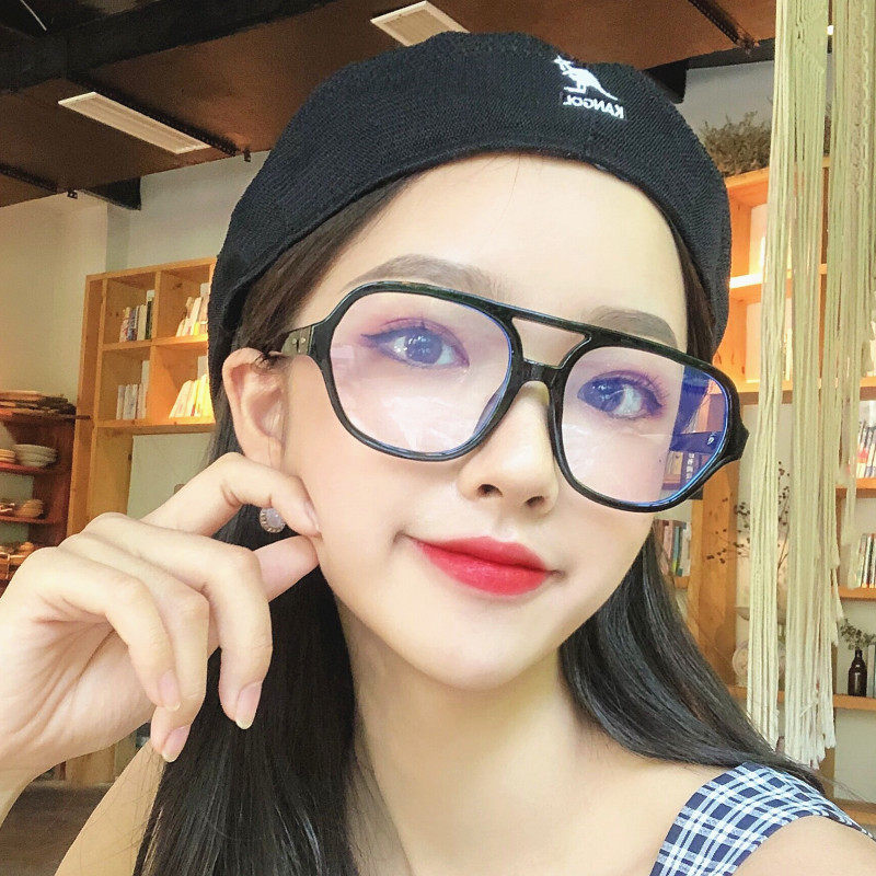 2019 Korean version of the big thick frame black round face anti-blue light glasses female net red with the same style is thin and plain face with myopia frame
