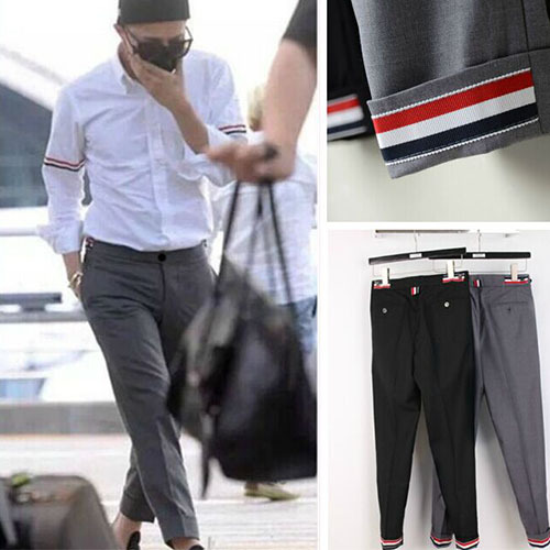 Gd G-Dragon Tb Red, White, and Blue Webbing Unisex Cropped Pants Slim Fit Suit Casual Pants Men's Trendy Pants