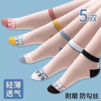 Crystal stockings womens short glass stockings wear-resistant anti-snatch summer socks anti-slip ultra-thin shallow socks