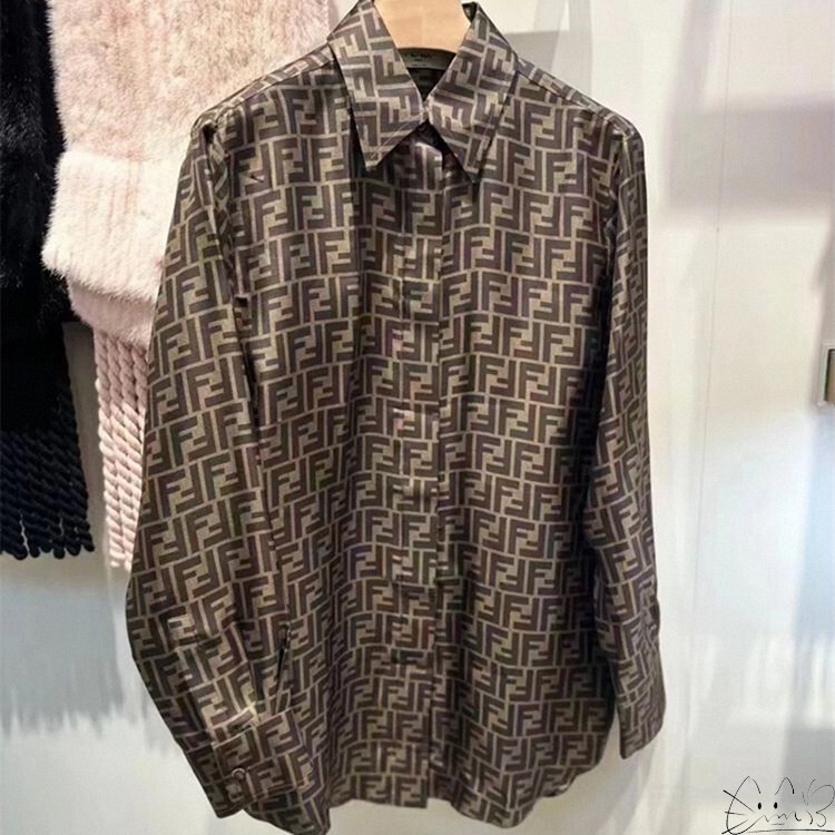 Fendi/Fendi New Classic All-Over Jacquard Color-Block Double Ff Letter Single-Breasted Shirt for Women and Men