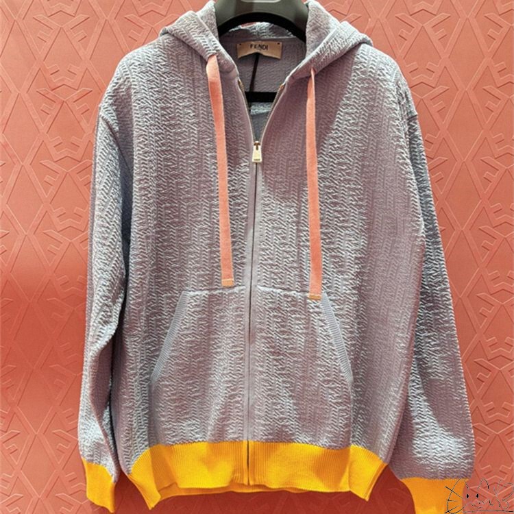 Fendi/Fendi New Classic Embossed Monogram Color-Block Zipper Knit Cardigan Sweater for Women and Men