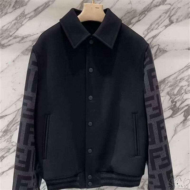Fendi/Fendi New Classic Arm Patchwork Color-Block Double Ff Letter Logo Baseball Jacket for Women and Men Fendi/Fendi New Classic Arm Patchwork Color-Block Double Ff Letter Logo Baseball Jacket for Women and Men
