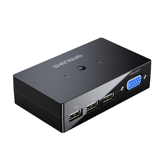 KVM切换器2进1出VGA切屏器配线 二进一出电脑转换器2口显示器键鼠USB打印机共享器