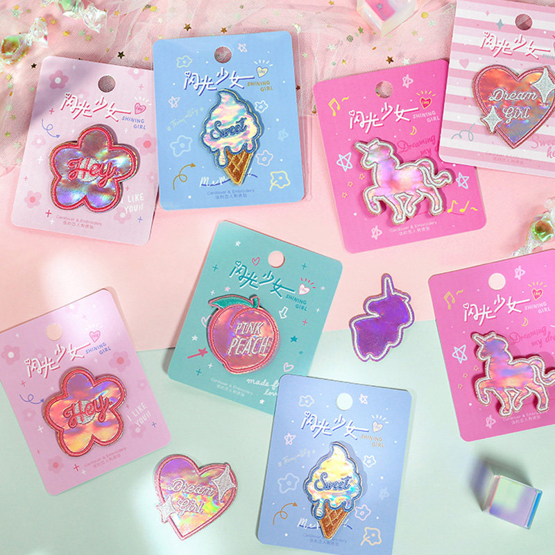 Cute Girl Heart Embroidery Sticker Self-adhesive Cloth Sticker DIY Pocket Book Longxiang Bag Donut School Bag Mobile Phone Decorative Sticker