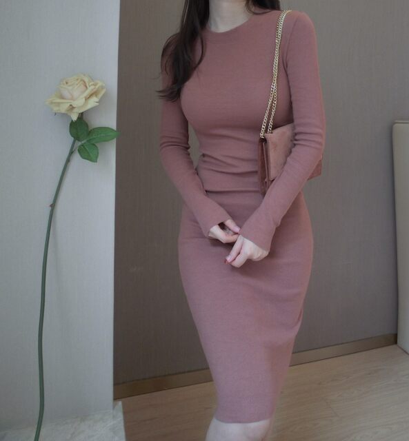 Zhang Honey Autumn and Winter Devil Single Product BI Into Elegant Sexy Tight Hip Retro Versatile Long Sleeve Dress