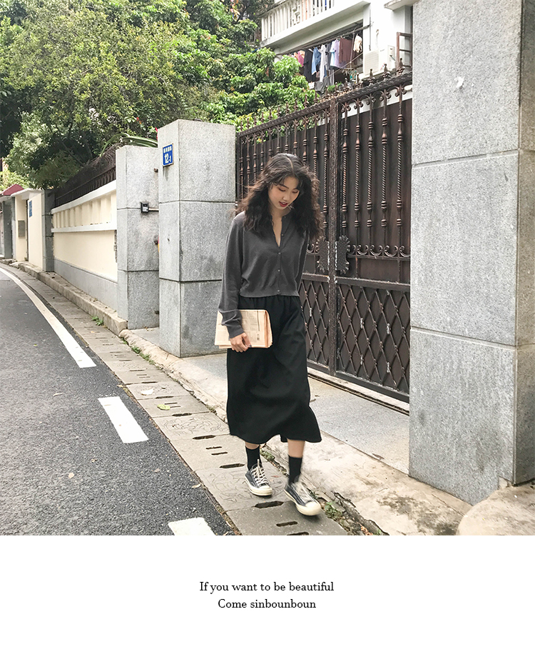 Xin Bang 2018 thu đông mới buông xõa dài retro dài cạp cao cạp cao thẳng liền màu váy rủ nữ chân váy vintage hoa nhí