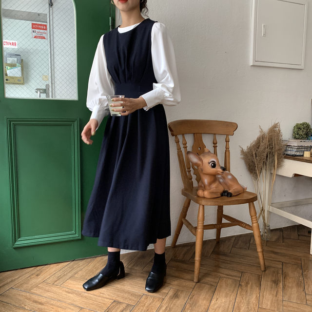 Xinbangbang waist dress 2024 new Korean style long skirt gentle college style sleeveless vest dress for women spring and autumn