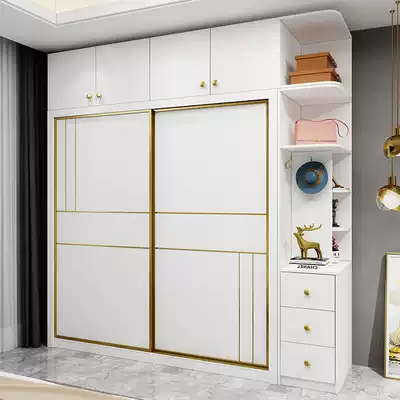 Nordic white bedroom sliding door wardrobe sliding door wardrobe light luxury home master bedroom assembly two-door girl storage cabinet