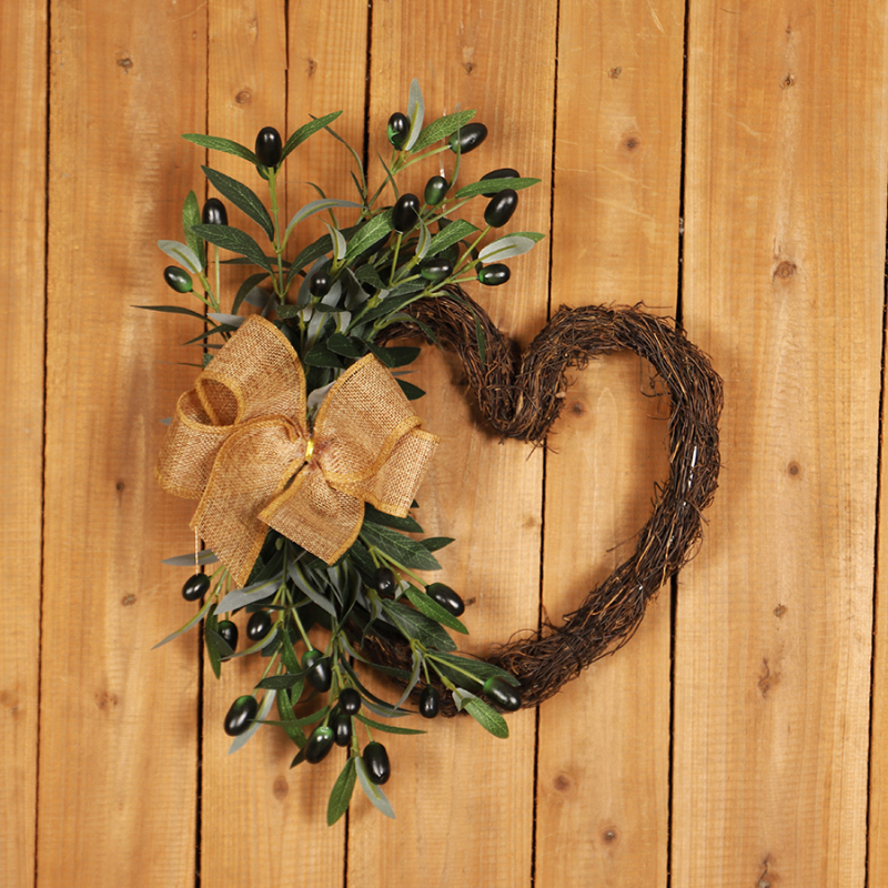 Artificial Flower Heart-Shaped Olive Branch Wreath Home Decoration Door Hanging Indoor Wall Decoration Hanging Ornament Holiday Decoration Wall Decoration