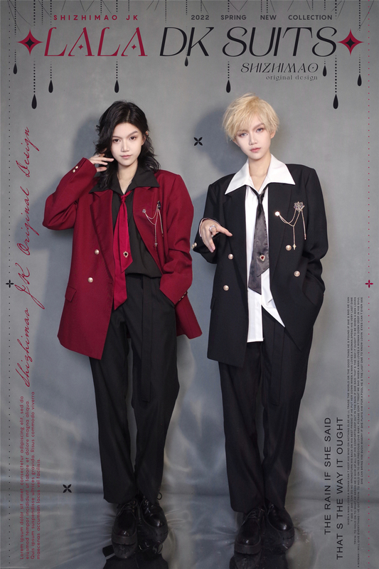In Stock Is a Cat-Themed Original Design Jkdk Red Double-Breasted Suit, Ascetic Jacket, Collared Shirt, Men's Suit