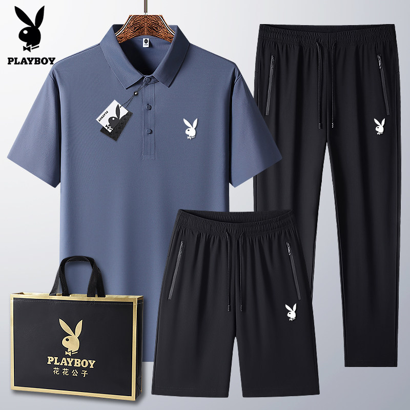 Летняя футболка Playboy dad из ледяного шелка с короткими рукавами, повседневный спортивный костюм для мужчин среднего и пожилого возраста, одежда на день отца