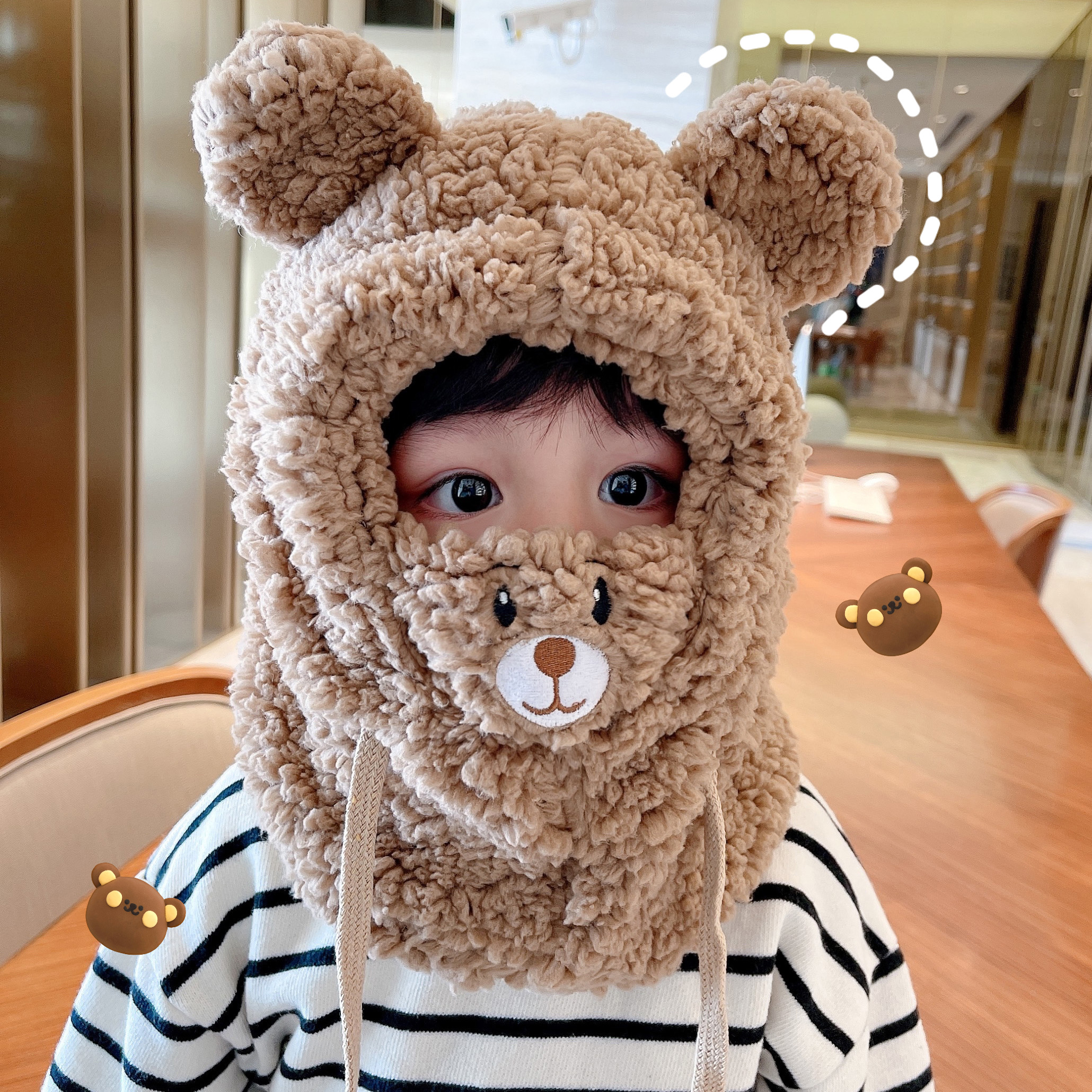 Baby hat circumference neck integrated mask autumn winter children plush protective ear cover headcap boy girl cute super cute-Taobao