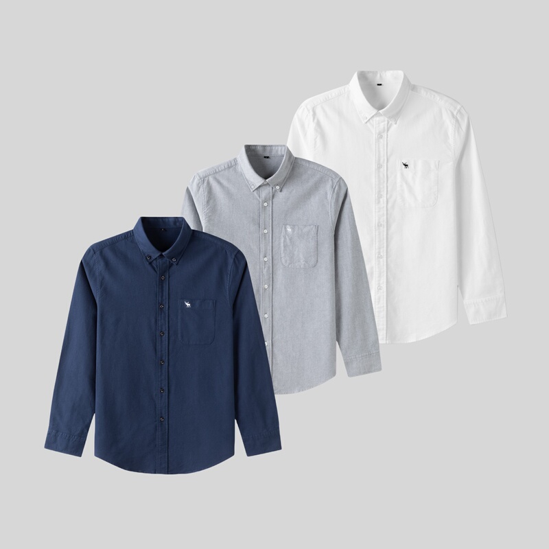 Af Spring and Autumn Long Sleeve Pure Cotton Oxford Men's Shirt Business Casual Shirt with Small Deer Logo Plus Size