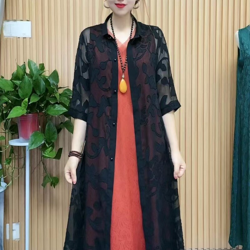 Mother's Clothing Spring and Summer New Sun Protection Shawl Coat Mid-Length Windbreaker Women's Fashion Age-Reducing Thin Cardigan