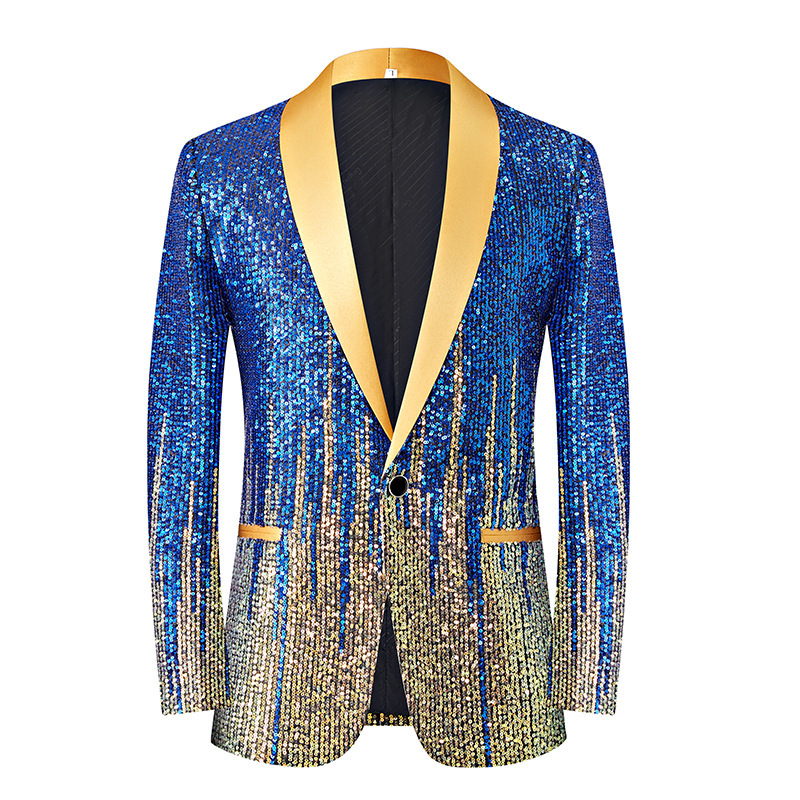 Men's Multicolored Meteor Gradient Sequin Stage Performance Suit Single Jacket Host Nightclub Suit Single Jacket