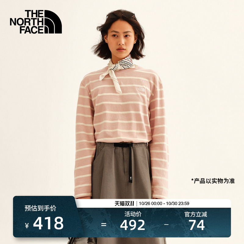 The North Face Long-Sleeved T-Shirt for Women, Pure Cotton Vista Retro Stripesd Outdoor Breathable New Style Thenorthface | 8H7G