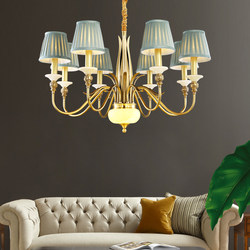 All-Copper American, French, and Mediterranean Style Creative Luxury Exquisite Villa Duplex Living Room and Dining Room Real Jade Chandelier