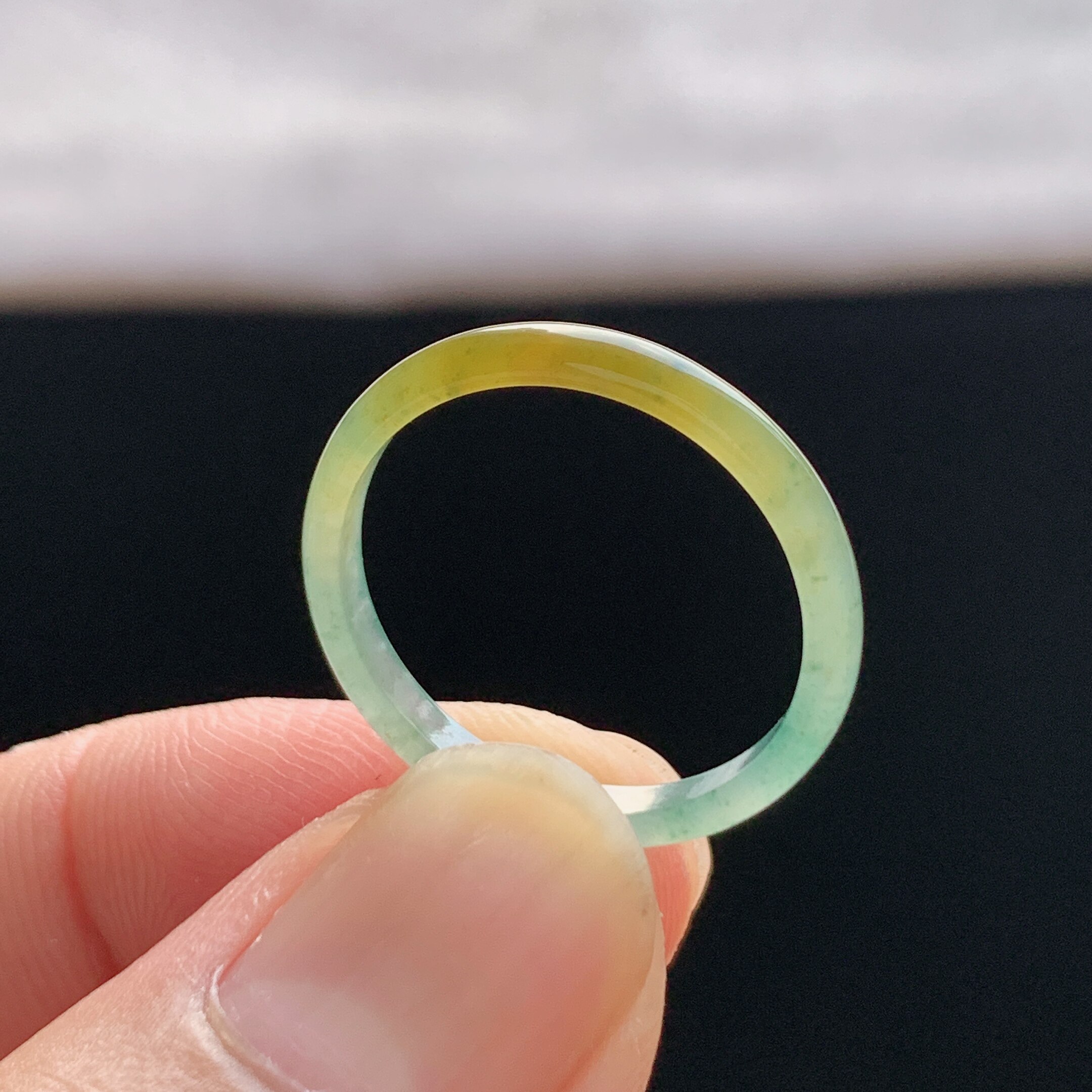Natural A-grade ice waxy yellow jade ring