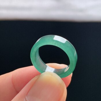 Natural a-grade ice jade lake blue square ring