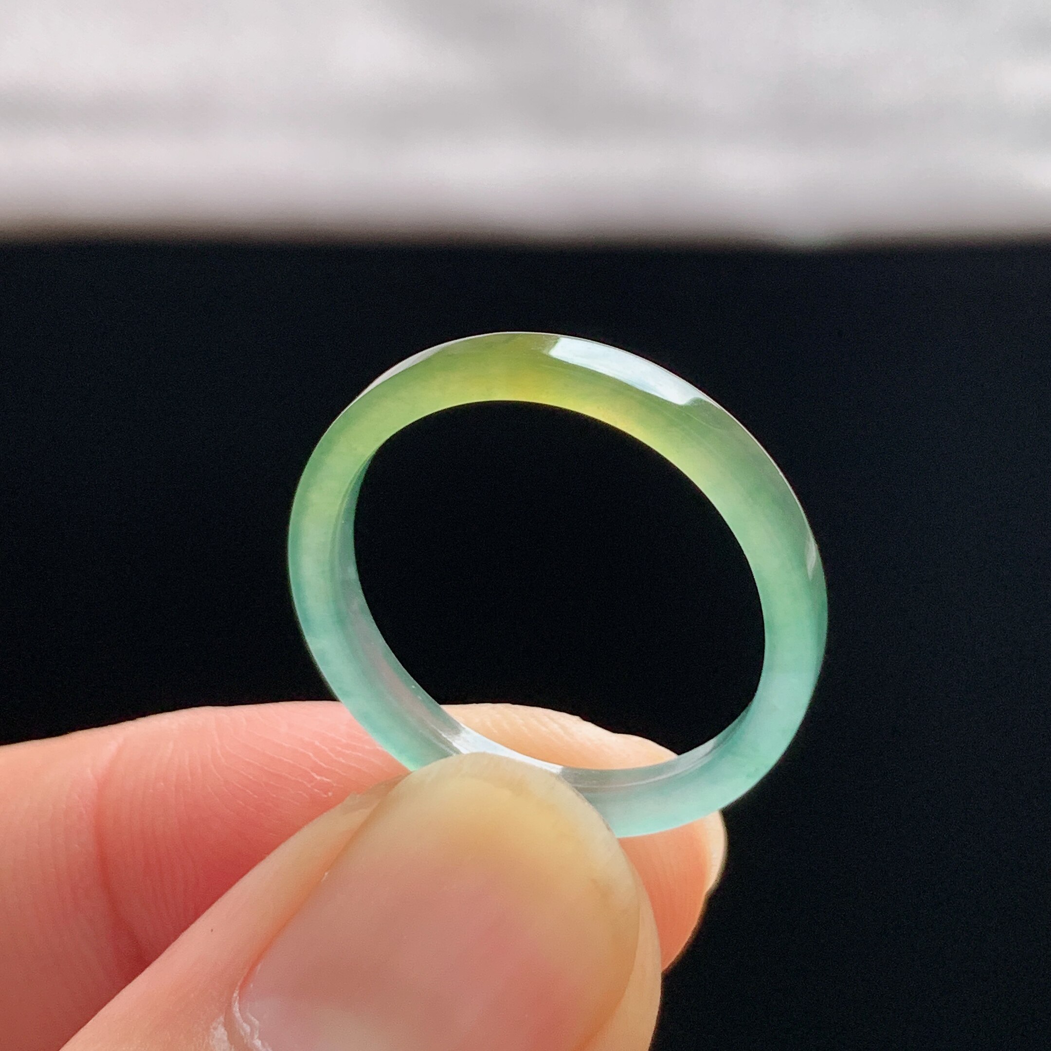 Natural A-grade ice yellow jade square ring