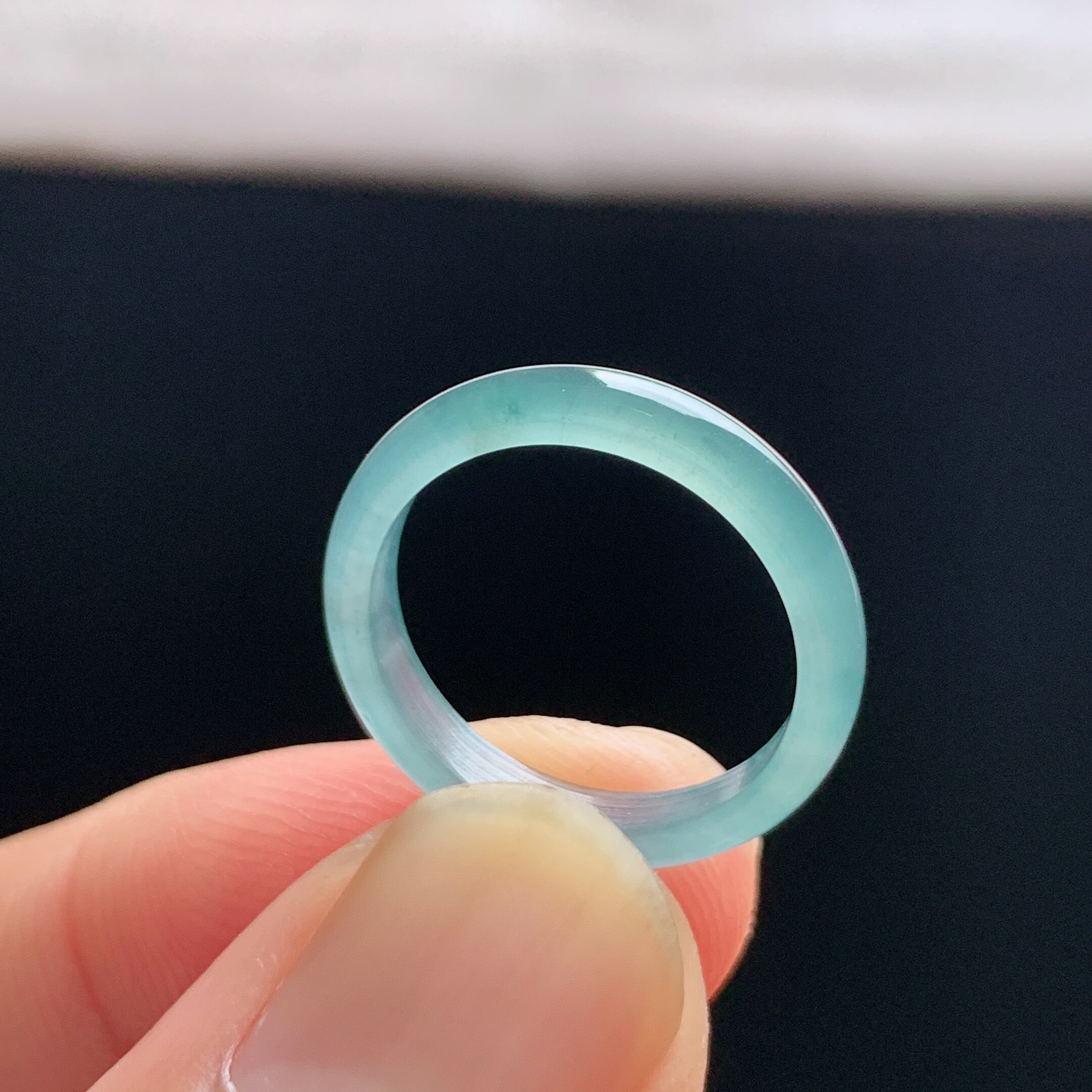 Natural A-grade ice sky blue jade ring