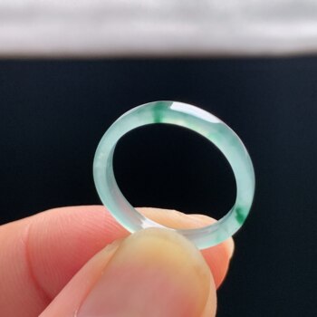 Natural a-grade ice jade floating flower square ring