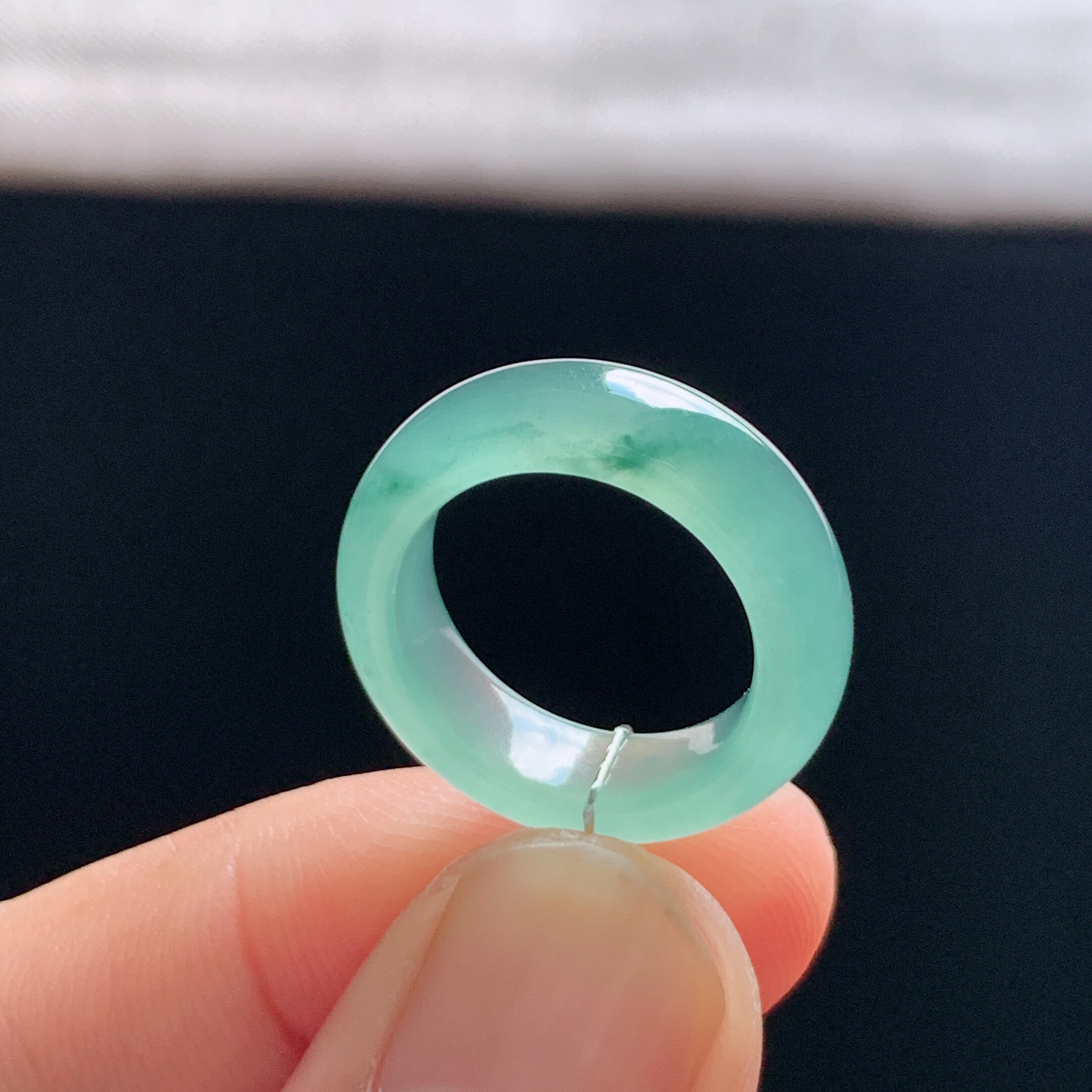 Natural A-grade ice clear water green jadeite ring