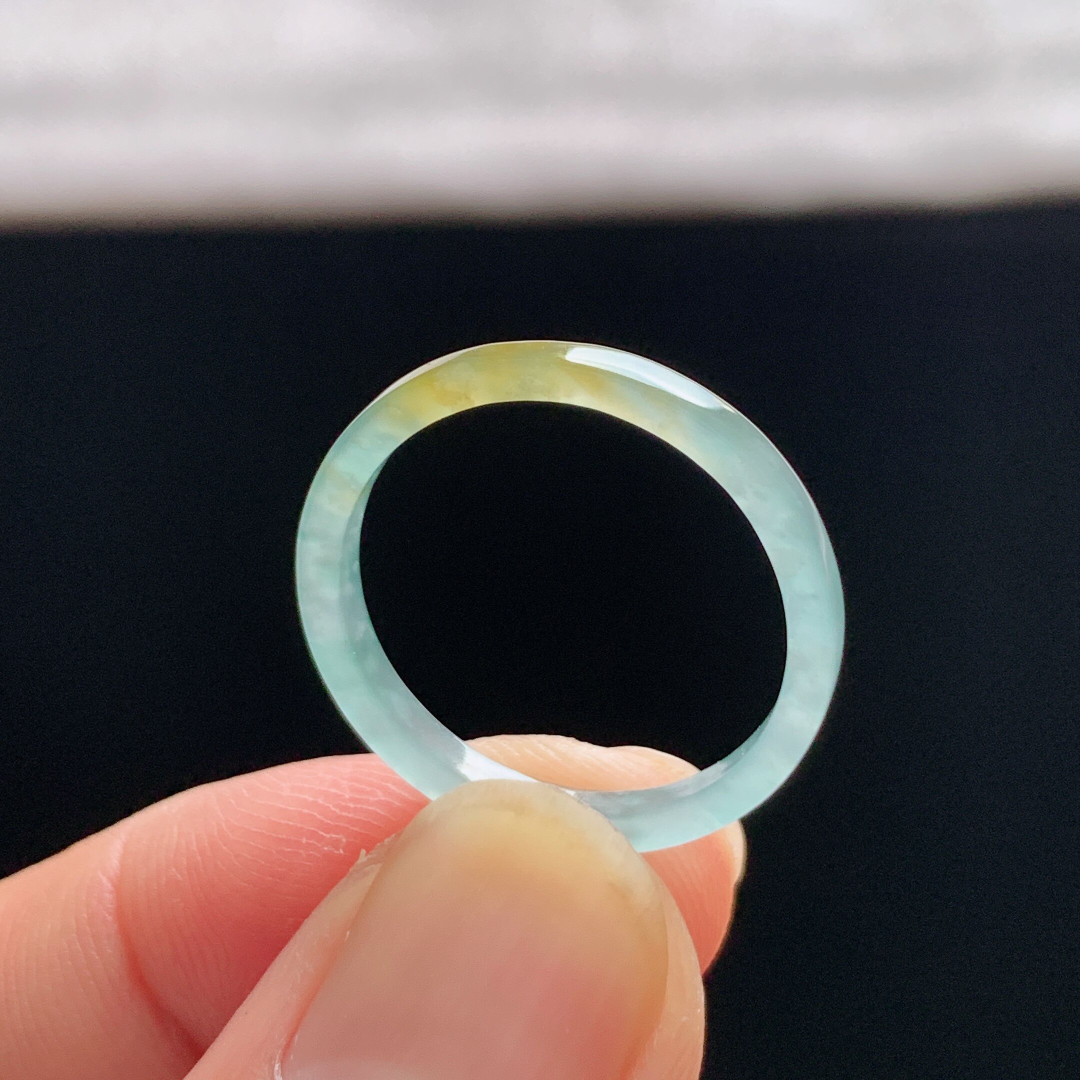 Natural A-grade ice yellow jade square ring