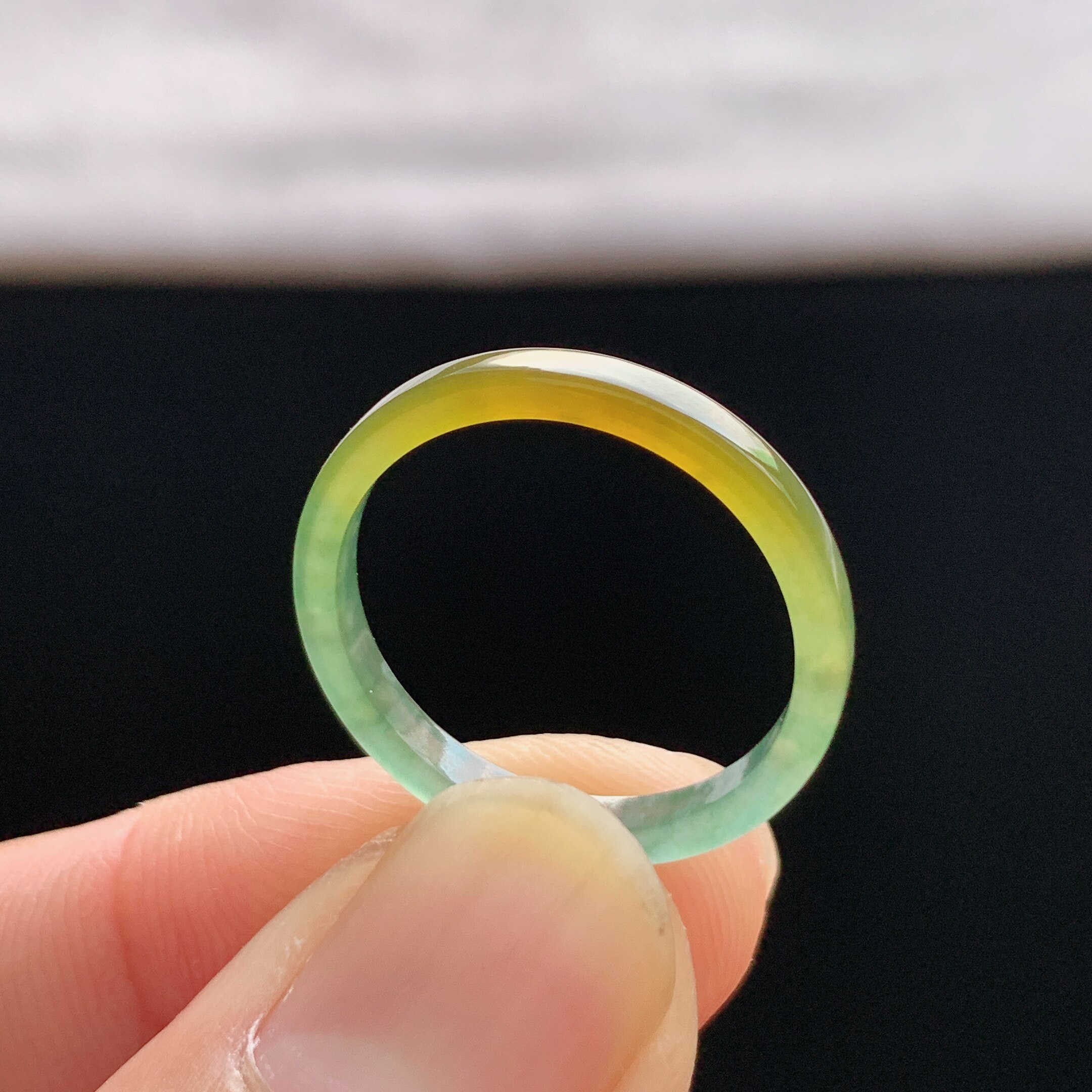 Natural A-grade ice yellow jade square ring
