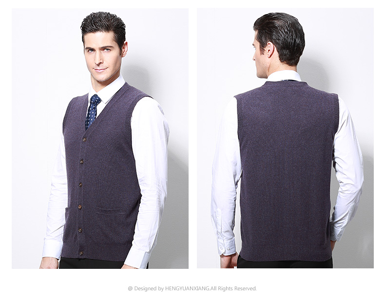 Hengyuan Xiang tinh khiết cashmere vest không tay vest trung niên của nam giới V-Cổ nút cardigan áo len vest mặc