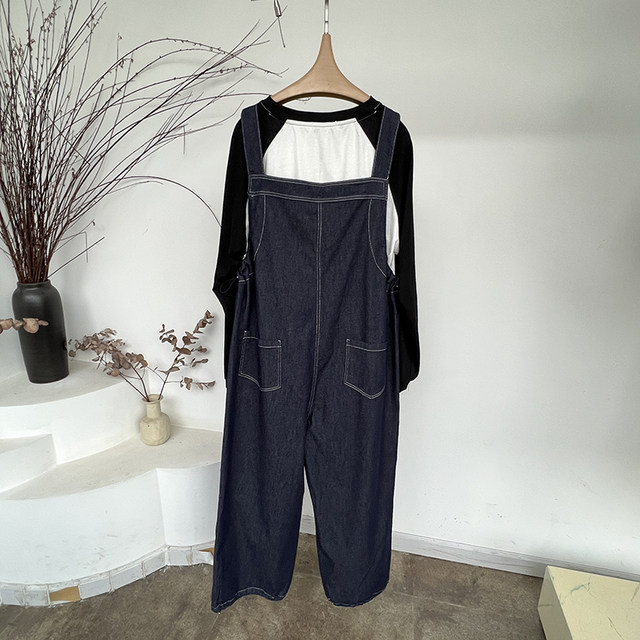 ຄວາມງາມແມ່ຖືພາແມ່ຍິງ Denim Overalls Spring and Autumn Casual Loose Fashion Versatile Denim Straight Trousers Spring Clothing