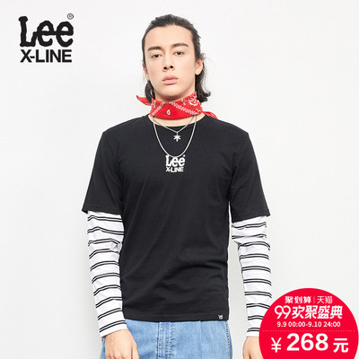Lee nam 2018 mùa xuân và mùa hè mới X-line màu đen dài tay T-shirt L318941RFK11 áo thun trắng áo form rộng nam cá tính Áo phông dài