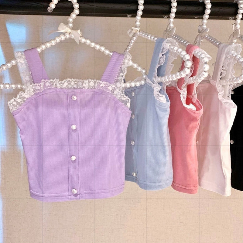 Girl Pure Cotton Vest Summer Dress Foreign Korean Edition Women Baby Summer Thin style Leisure 100 Lace Harness Blouse Blouse