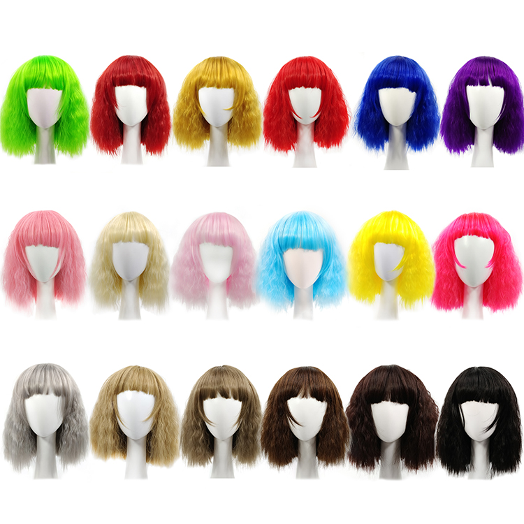 Exploding Head Wig Woman Short Curly Hair Wool Roll Corn Hot Bubbling Noodles Roll Red Yellowish Blue Green Pink Purple White Grandma Grey Wig