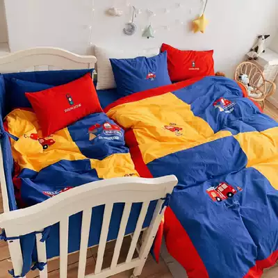 Korea ins children cotton wool three-piece set cute embroidery car boys and girls parent-child cotton quilt cover 1 2