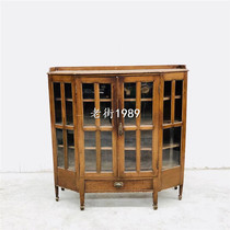 Old-fashioned curved glass cabinet wine cabinet Cabinet cabinet storage cabinet teak furniture