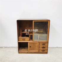 Shanghai old objects during the Cultural Revolution double-open push pull solid wood cabinet glass cabinet Willow eucalyptus bookcase antique collection