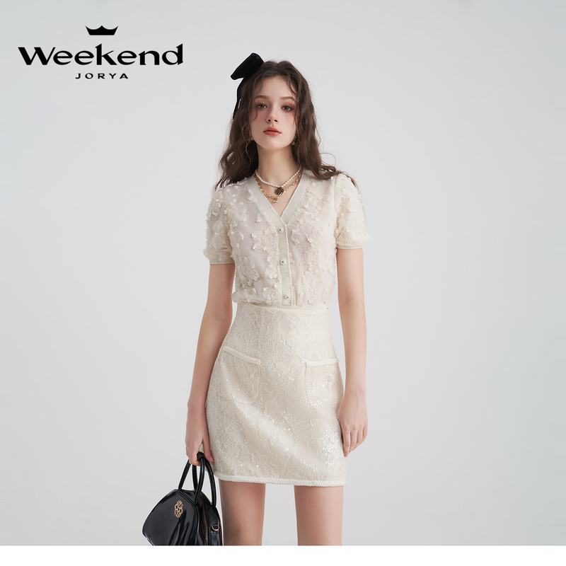 Zhuoya Weekend 2024 Summer New Style Elegant Three-Dimensional Mesh Lace Sequin Knitted Top Ejwebm13
