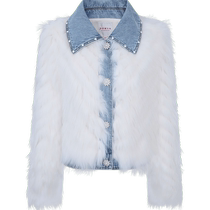 Zoya weekend 23 new winter love beaded square collar denim stitching fox fur coat EJWDDZ70