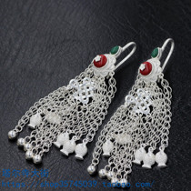 Tibetan sterling silver earrings earrings handmade inlaid simulation gemstone earrings Tibetan jewelry does not fade