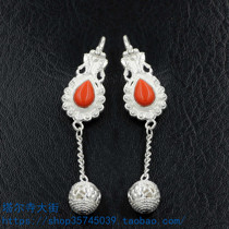 Tibetan sterling silver earrings earrings handmade inlaid simulation gemstone earrings Tibetan jewelry does not fade